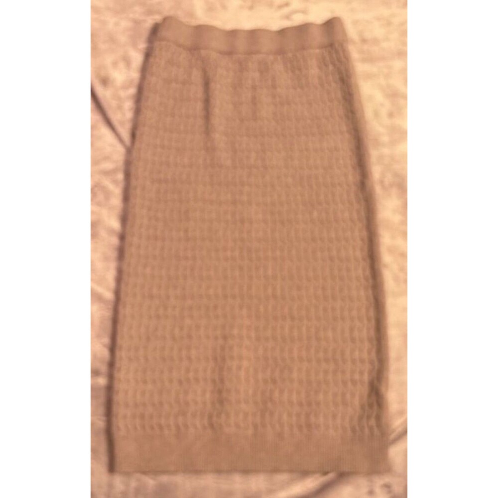 Gray Cable Knit Pencil Skirt Women's L - Heartloom Midi Comfort